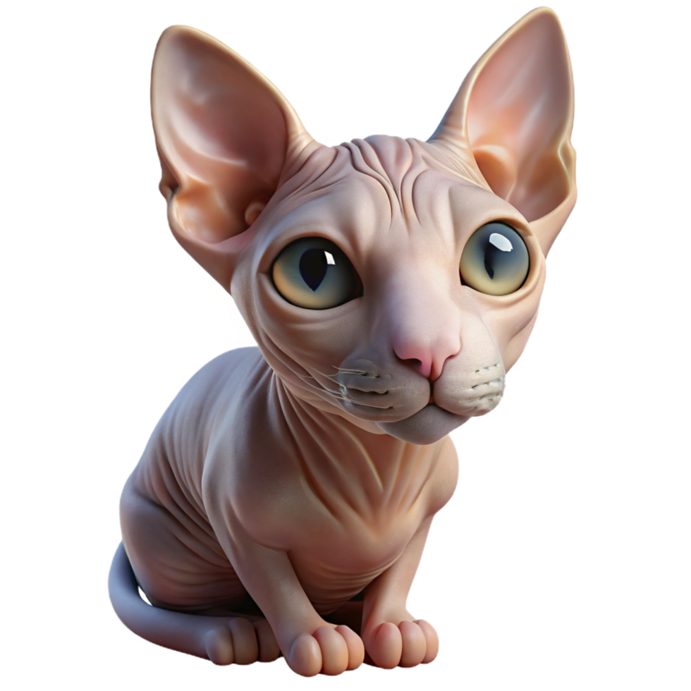 vibrant timeless Sphynx cat, hairless, wrinkled skin, curious gaze with Transparent Background png