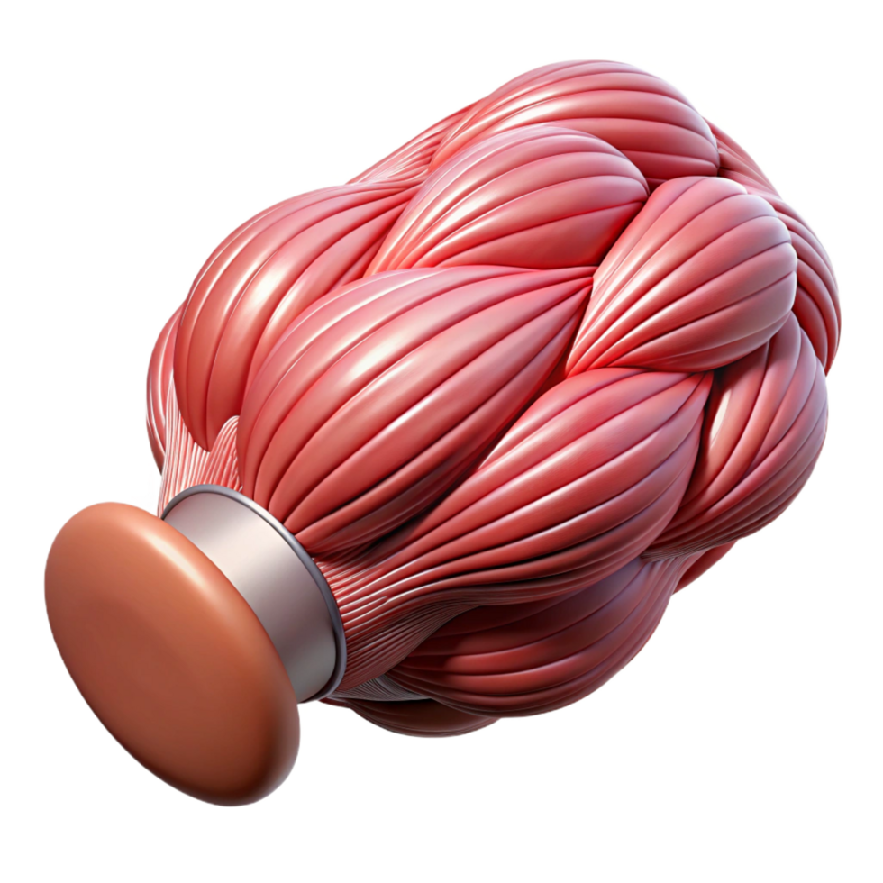 timeless organic Photorealistic, ultra-detailed render of a single biomechanical muscle fiber with integrated contractile actuators, isolated cutout with Transparent Background handcrafted png