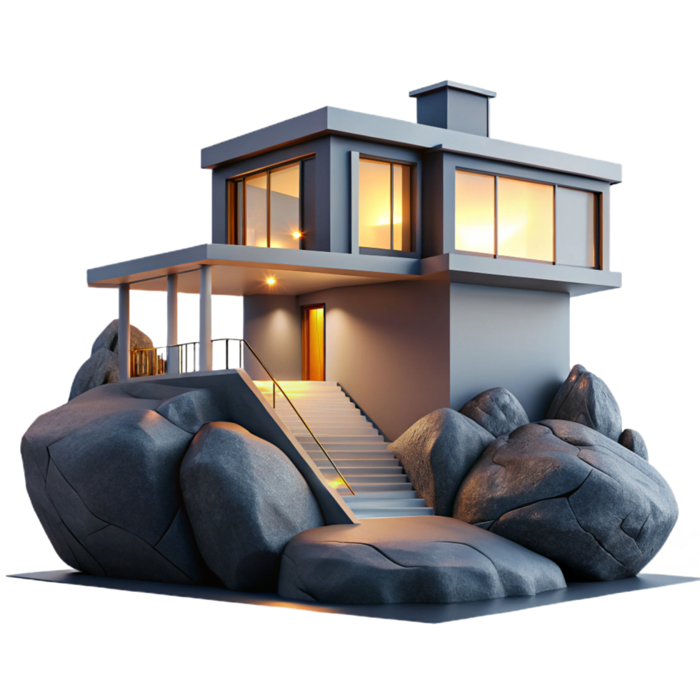 beautiful traditional A Single Modern House Perched on a high resolution png