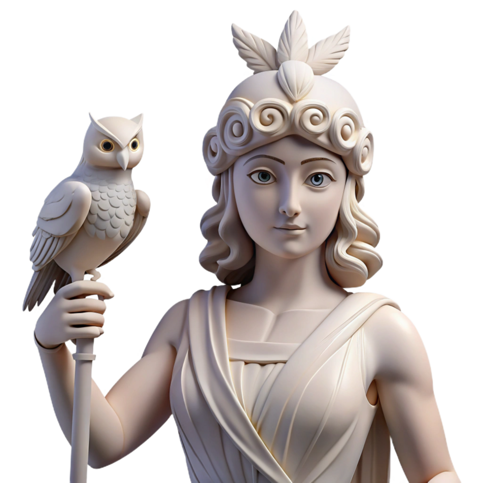 impressive minimalist A Wise Athena Holding an Owl Stoic 4K png