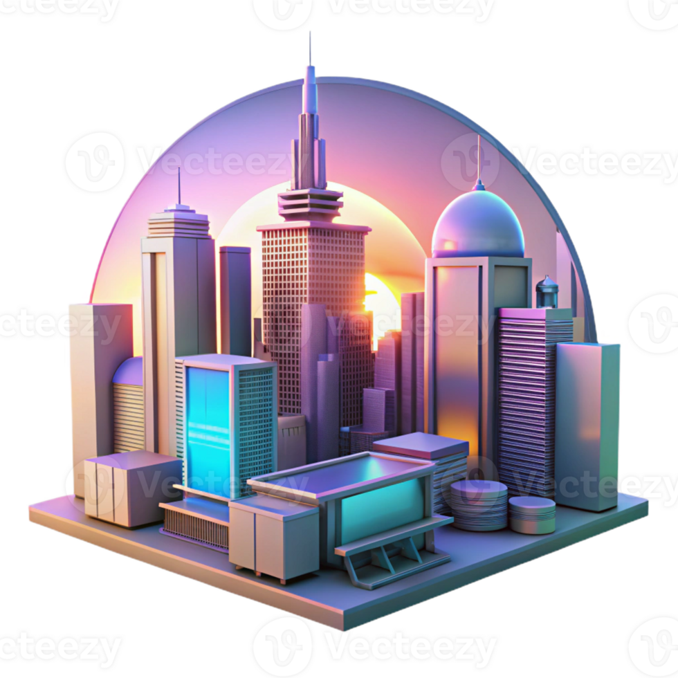 magnificent creative A Futuristic Cityscape at Sunset high quality png