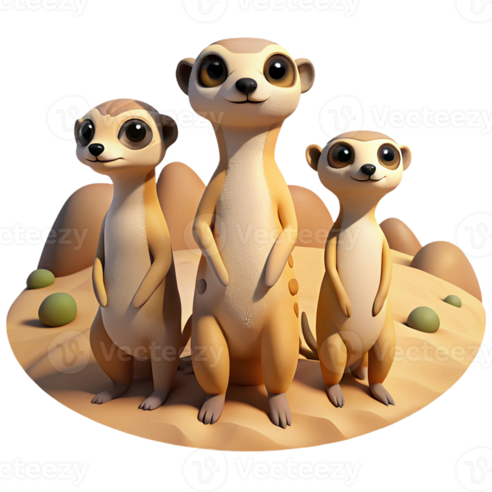 serene artistic A Group of Meerkats Standing Alert in premium png