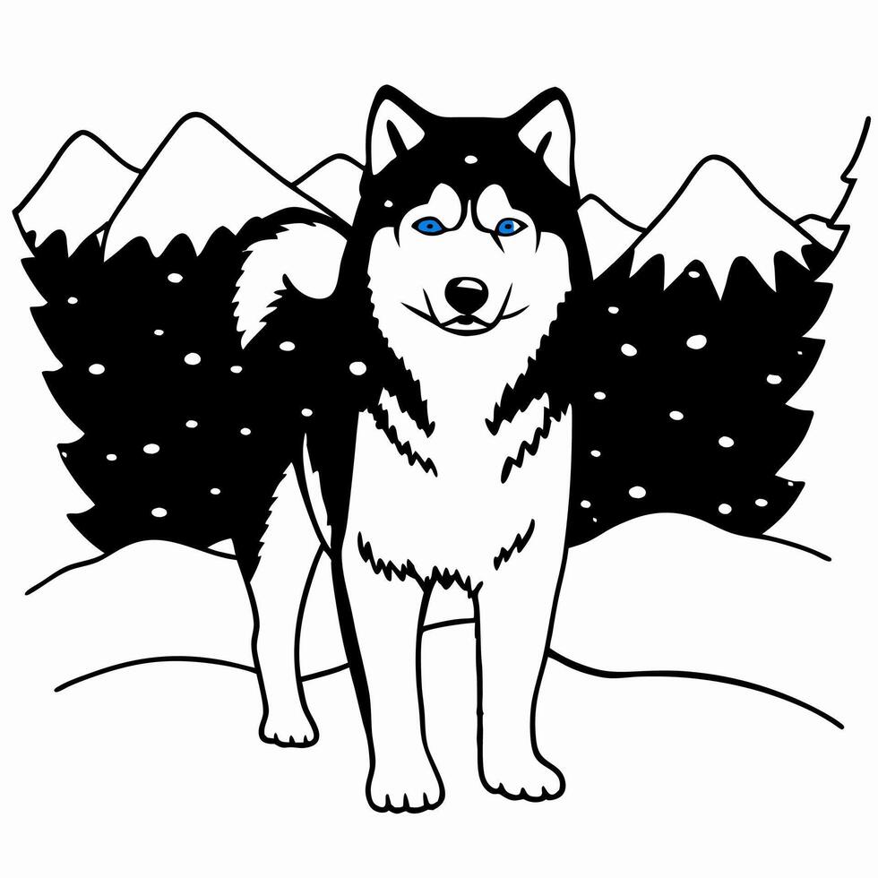 Husky Dog in Snowy Mountains Illustration vector