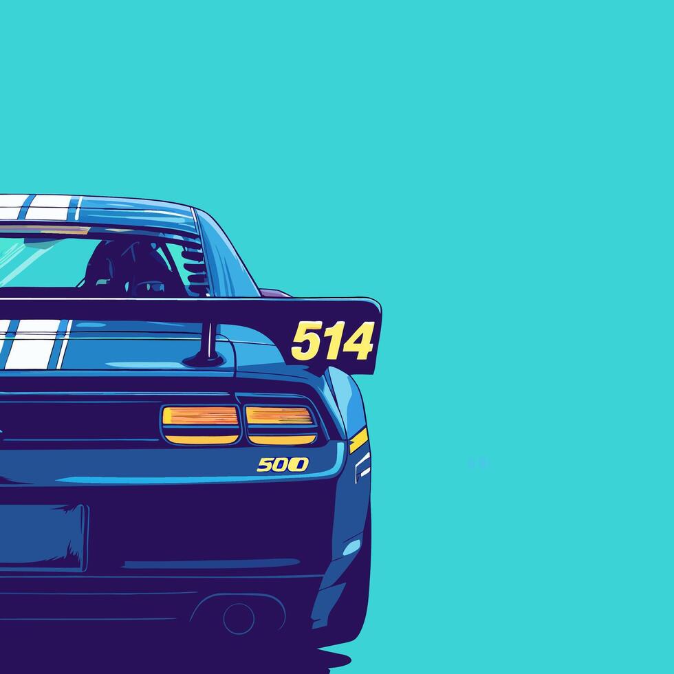 Blue Race Car Back View, Number 514 vector