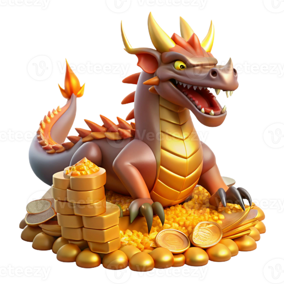 extraordinary minimalist A Powerful Dragon Guarding Its Hoard 4K png