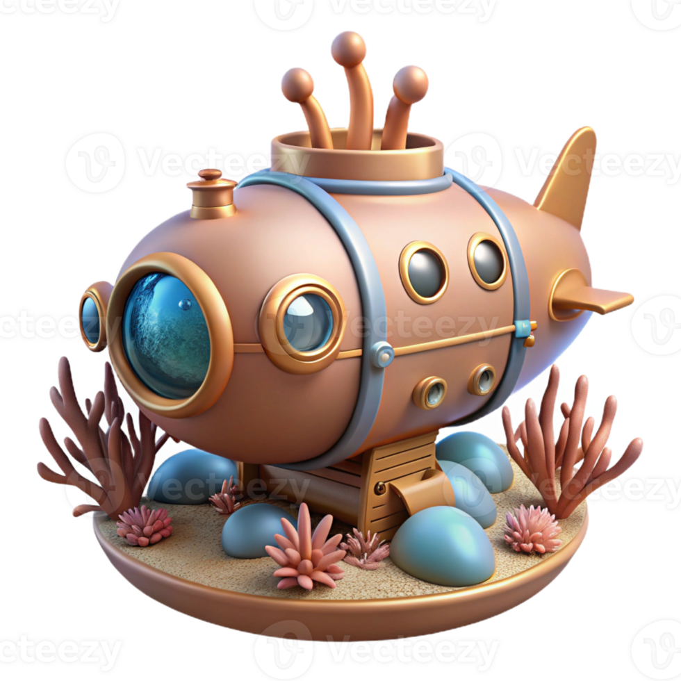 stunning abstract A Steampunk Submarine Exploring a 4K png