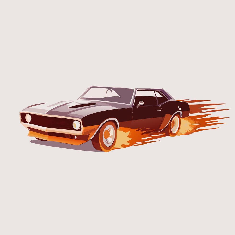 Black Muscle Car Burning Tires vector
