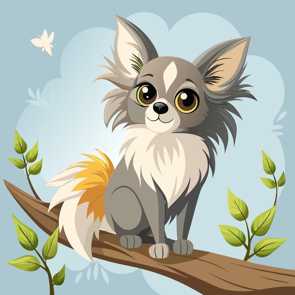 Cute Cartoon Chihuahua on Branch vector