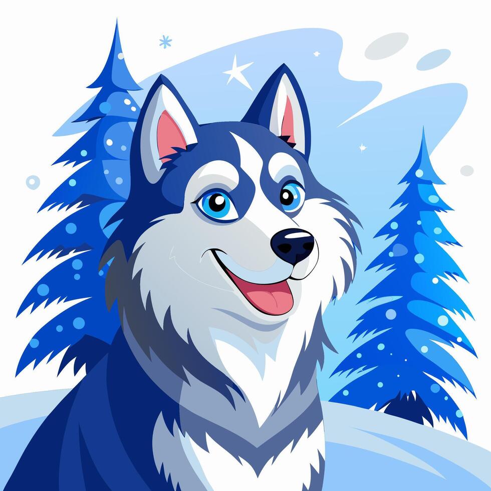 Cute Husky Dog in Winter Wonderland vector