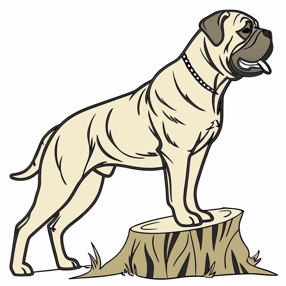Bullmastiff Dog Standing on Tree Stump vector