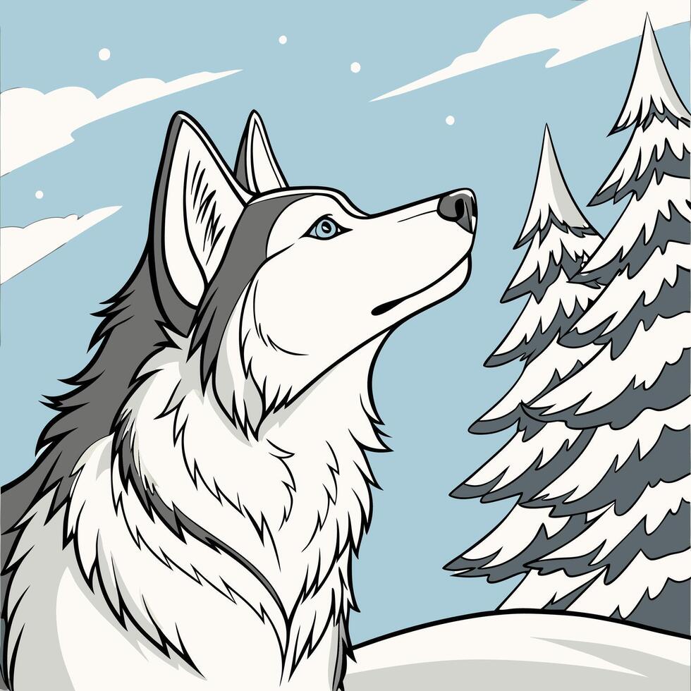 Siberian Husky in Snowy Winter vector
