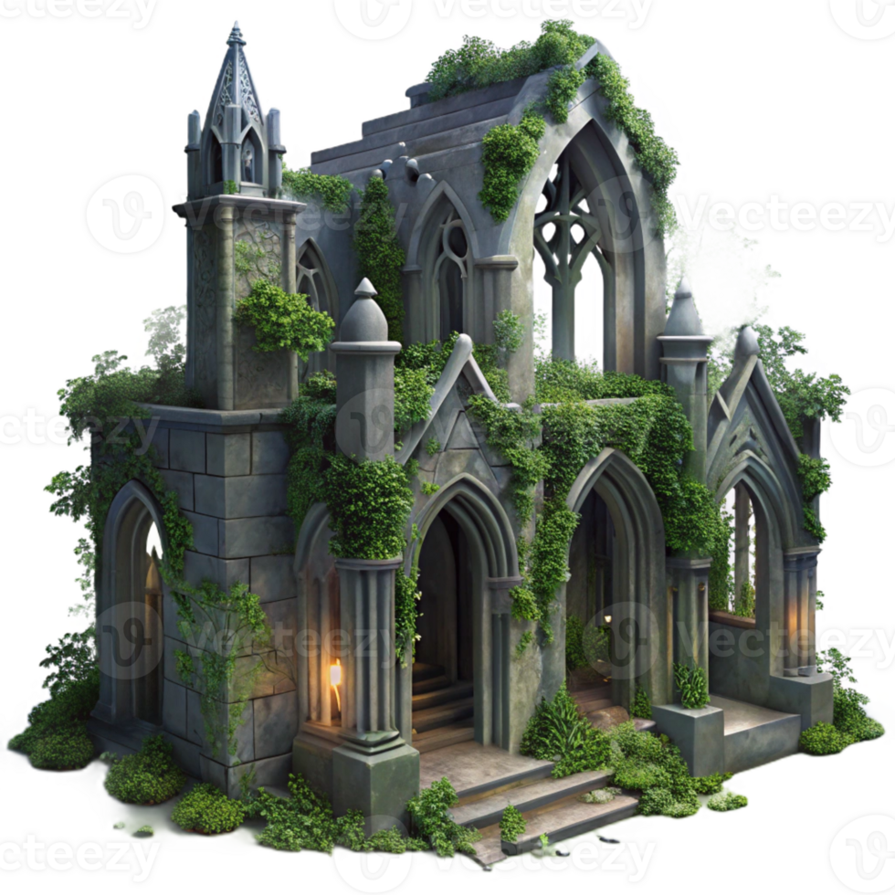 beautiful minimalist A Crumbling Gothic Cathedral Overgrown exclusive png