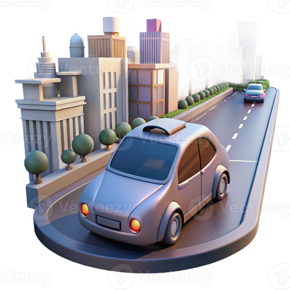 dramatic contemporary A Self Driving Car Navigating a Busy detailed png