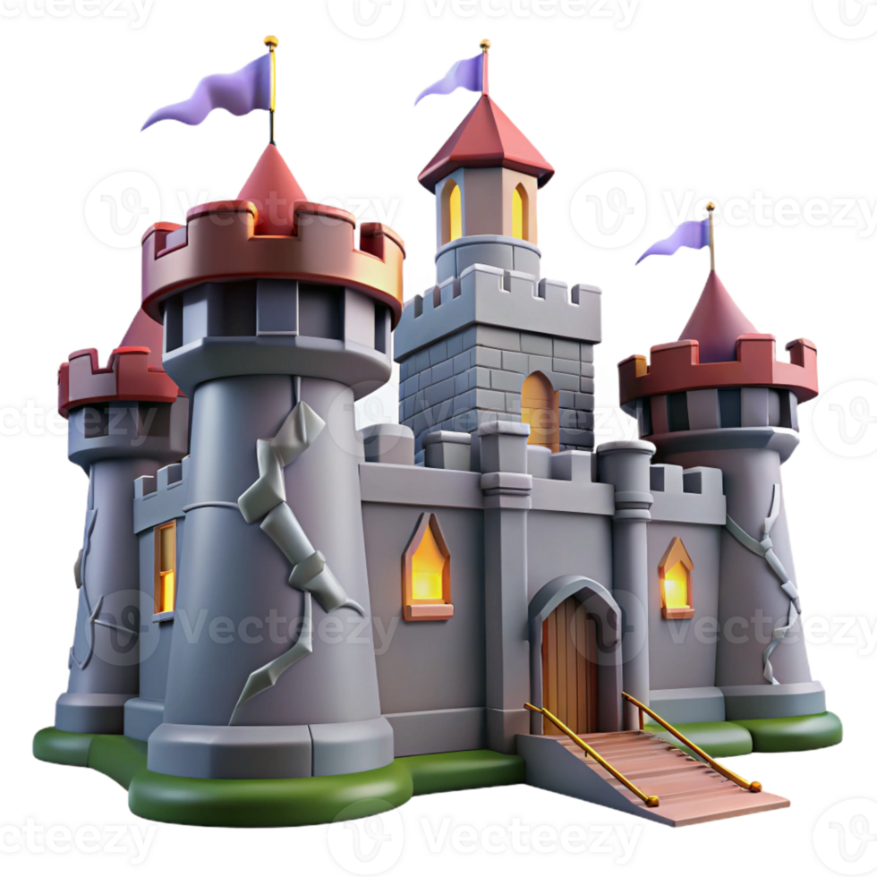vibrant contemporary A Medieval Castle with Fortified Walls professional png