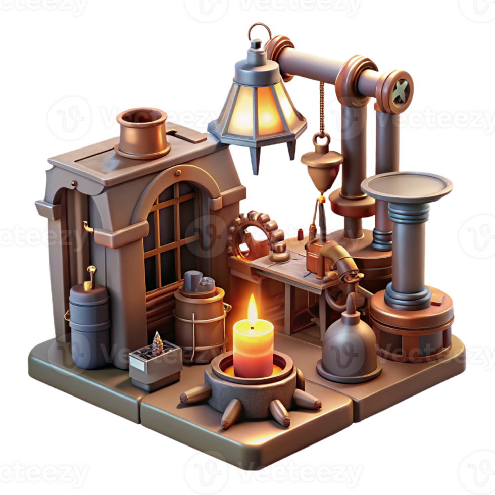 stunning artistic A Cluttered Steampunk Workshop Filled authentic png