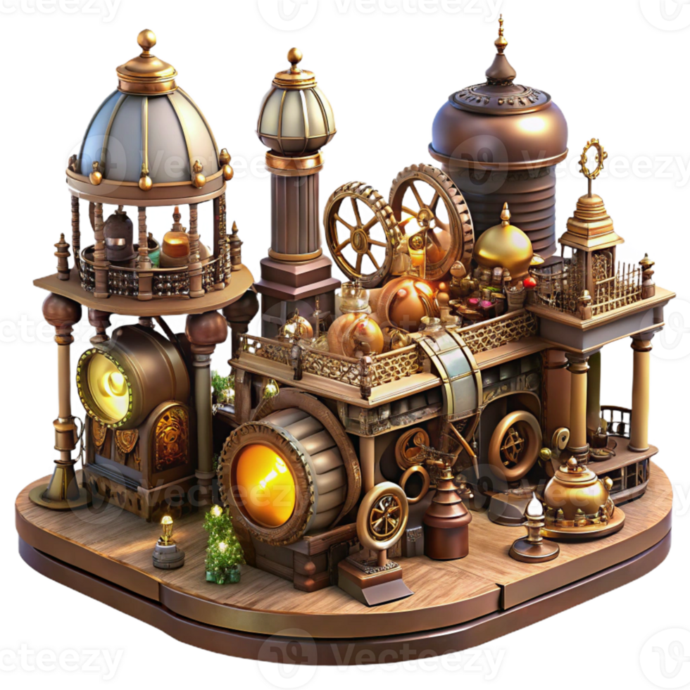 magnificent rustic A Bustling Steampunk Marketplace premium png