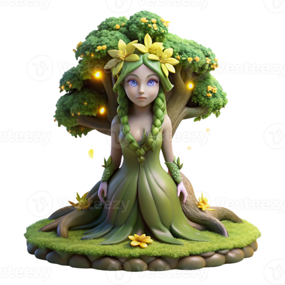 vibrant contemporary A Serene Dryad Emerging from a Giant high quality png