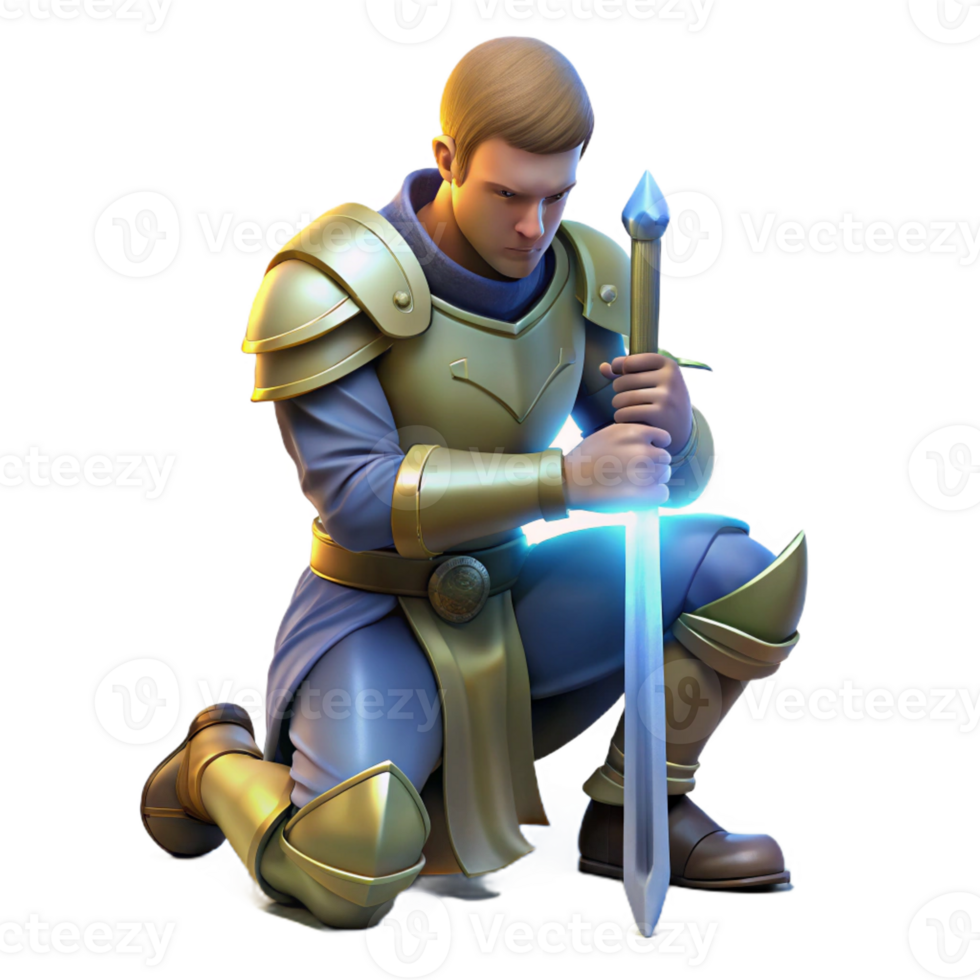 vibrant minimalist A Lone Knight Kneeling Before a 4K png