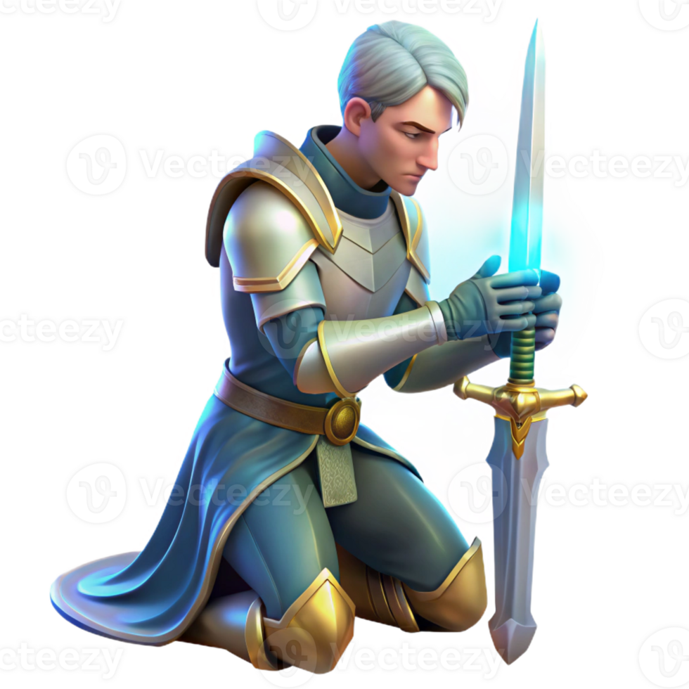 vibrant classic A Lone Knight Kneeling Before a detailed png