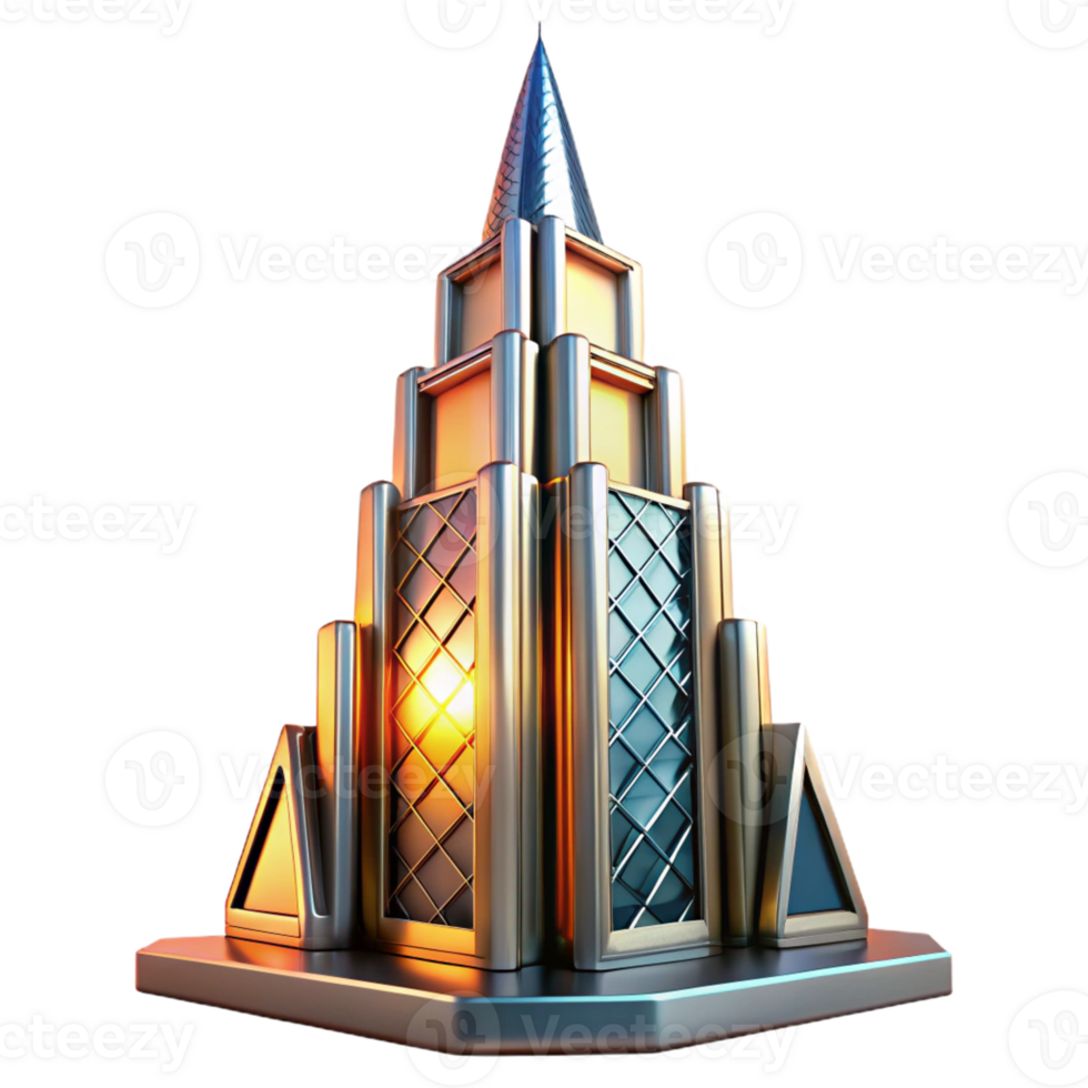 vibrant abstract Art Deco Skyscraper Chrome and Glass premium png