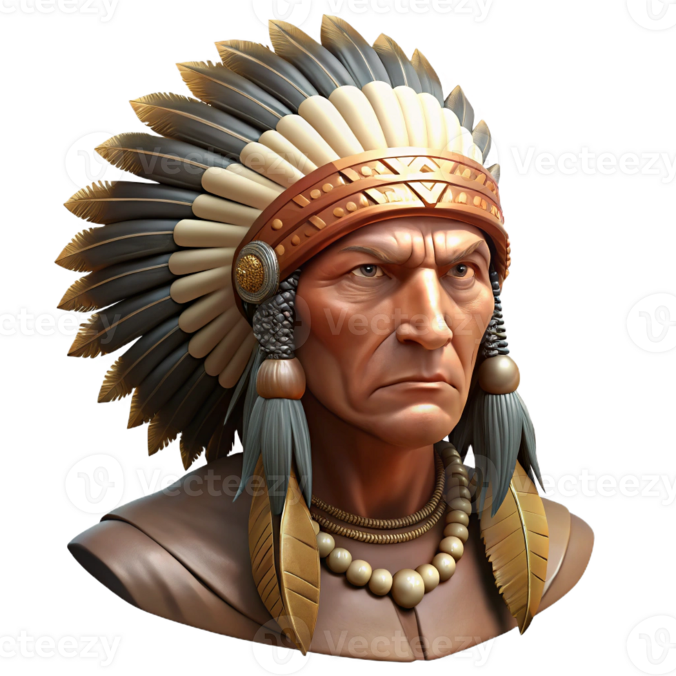 dramatic rustic Portrait of a Stoic Native American authentic png