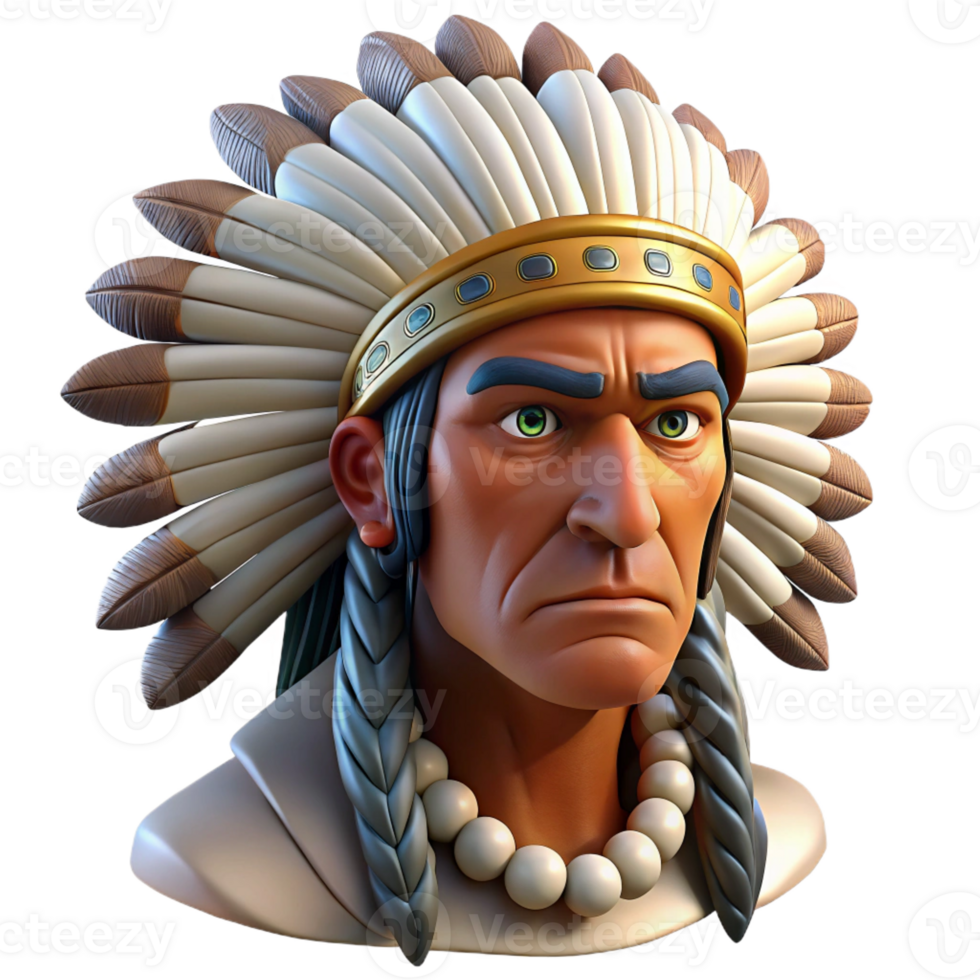 stunning artistic Portrait of a Stoic Native American high resolution png