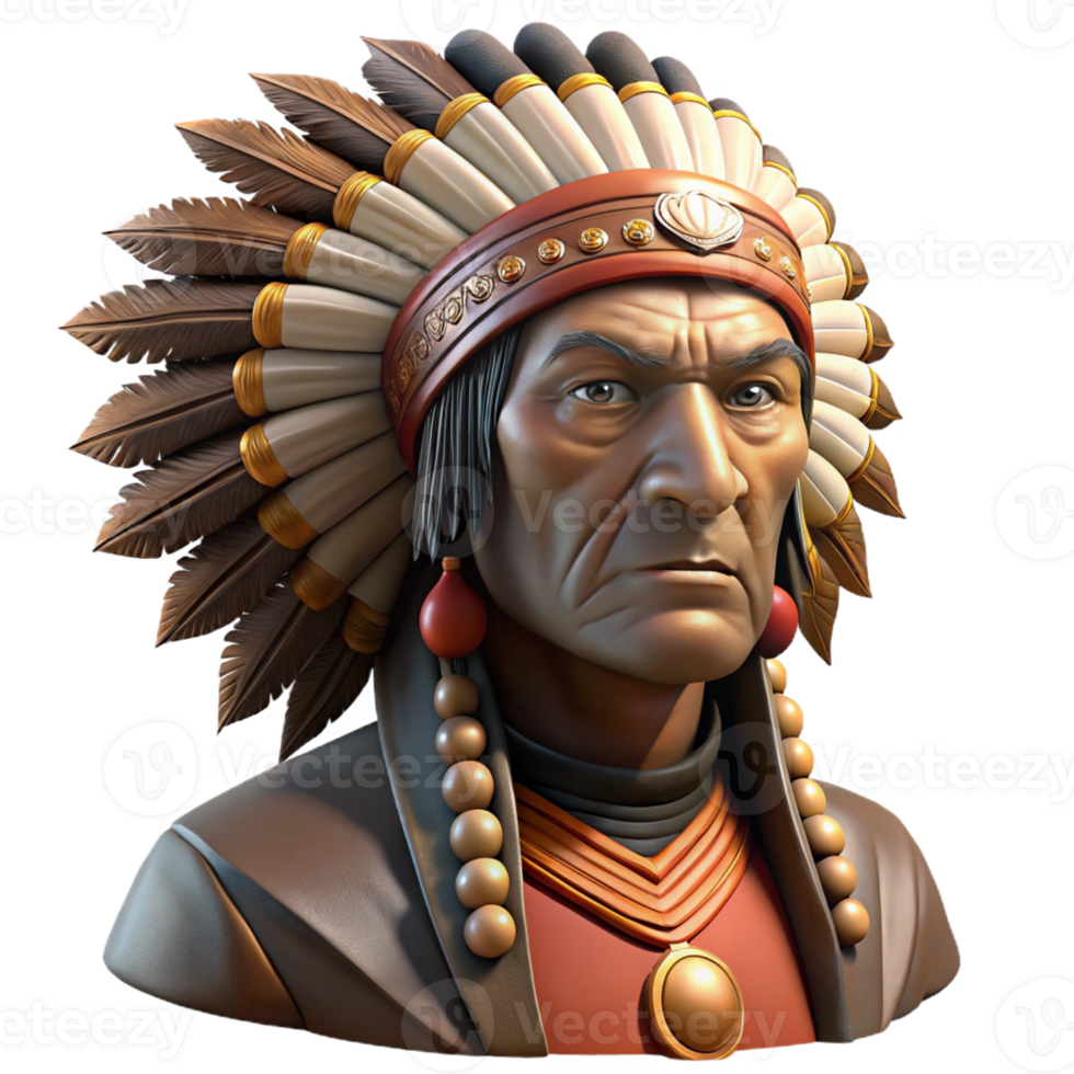 serene minimalist Portrait of a Stoic Native American 4K png