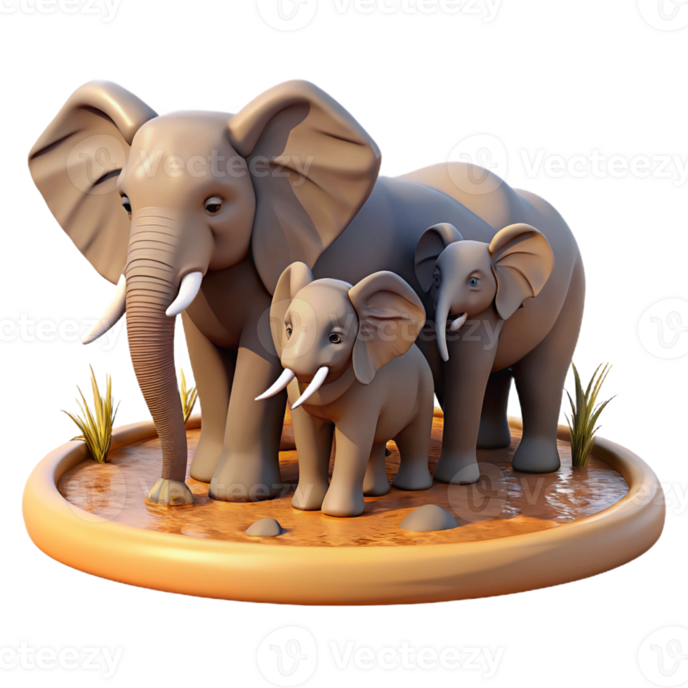 dramatic artistic A Family of Elephants Bathing in a high quality png