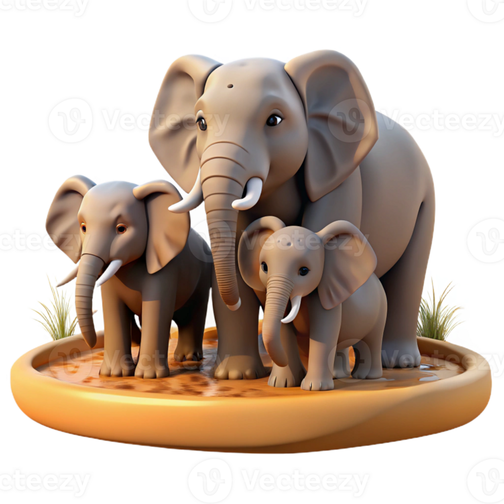 magnificent classic A Family of Elephants Bathing in a original png