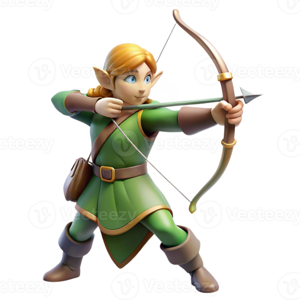 beautiful traditional A Graceful Elf Archer Aiming at a genuine png