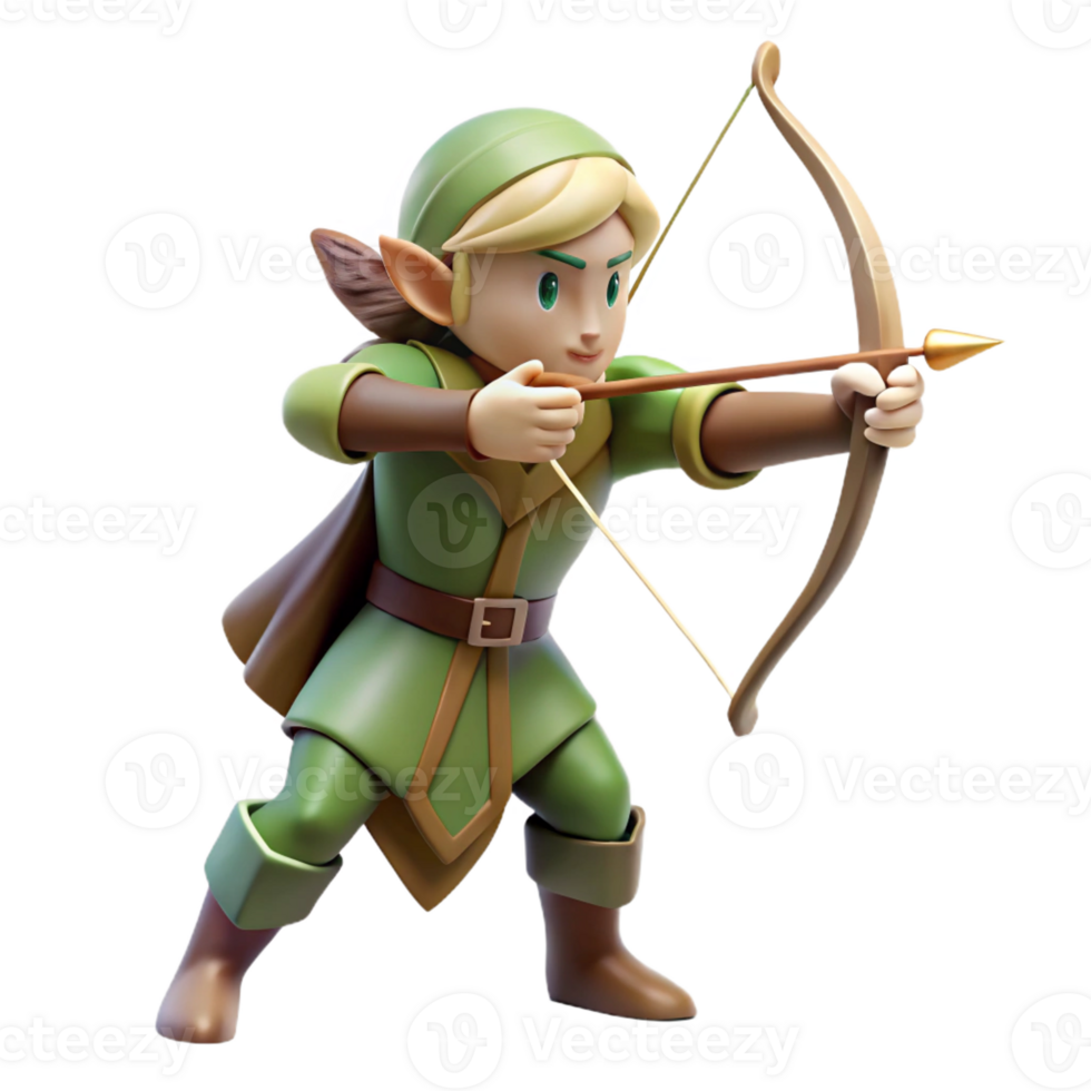 serene traditional A Graceful Elf Archer Aiming at a authentic png