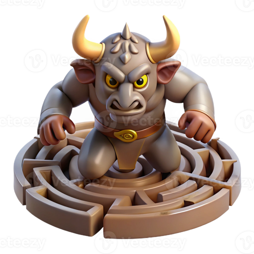 vibrant modern A Fierce Minotaur Trapped in a detailed png