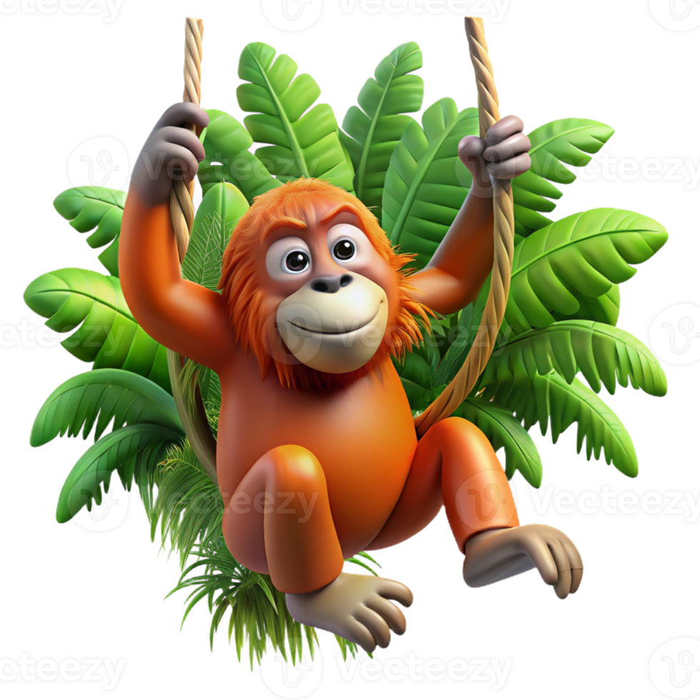 serene vintage A Playful Orangutan Swinging Through original png