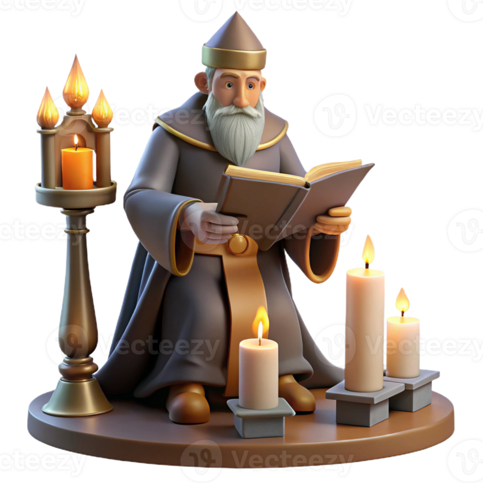 elegant modern A Lone Wizard Studying Ancient Scrolls authentic png