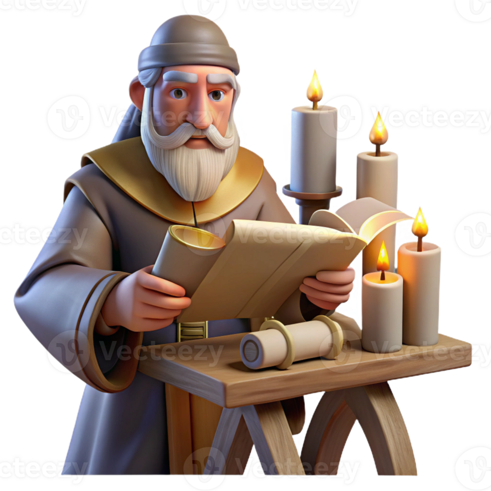 extraordinary contemporary A Lone Wizard Studying Ancient Scrolls 4K png