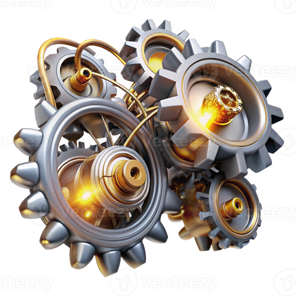 elegant rustic A Chaotic Jumble of Metallic Gears and detailed png
