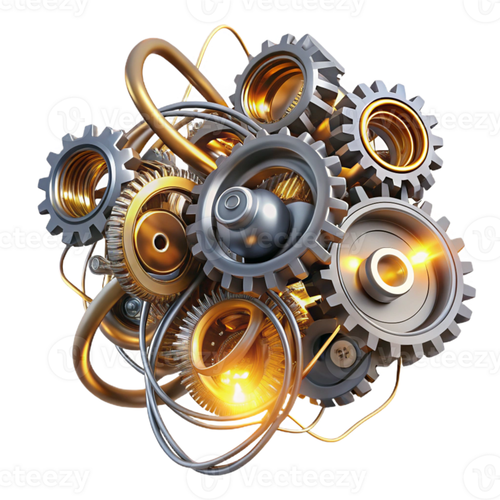 magnificent classic A Chaotic Jumble of Metallic Gears and 4K png