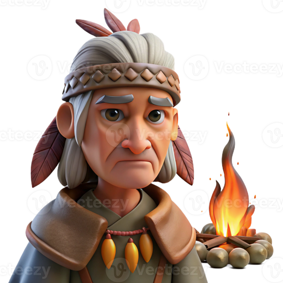 elegant abstract Portrait of a Wise Old Shaman with premium png