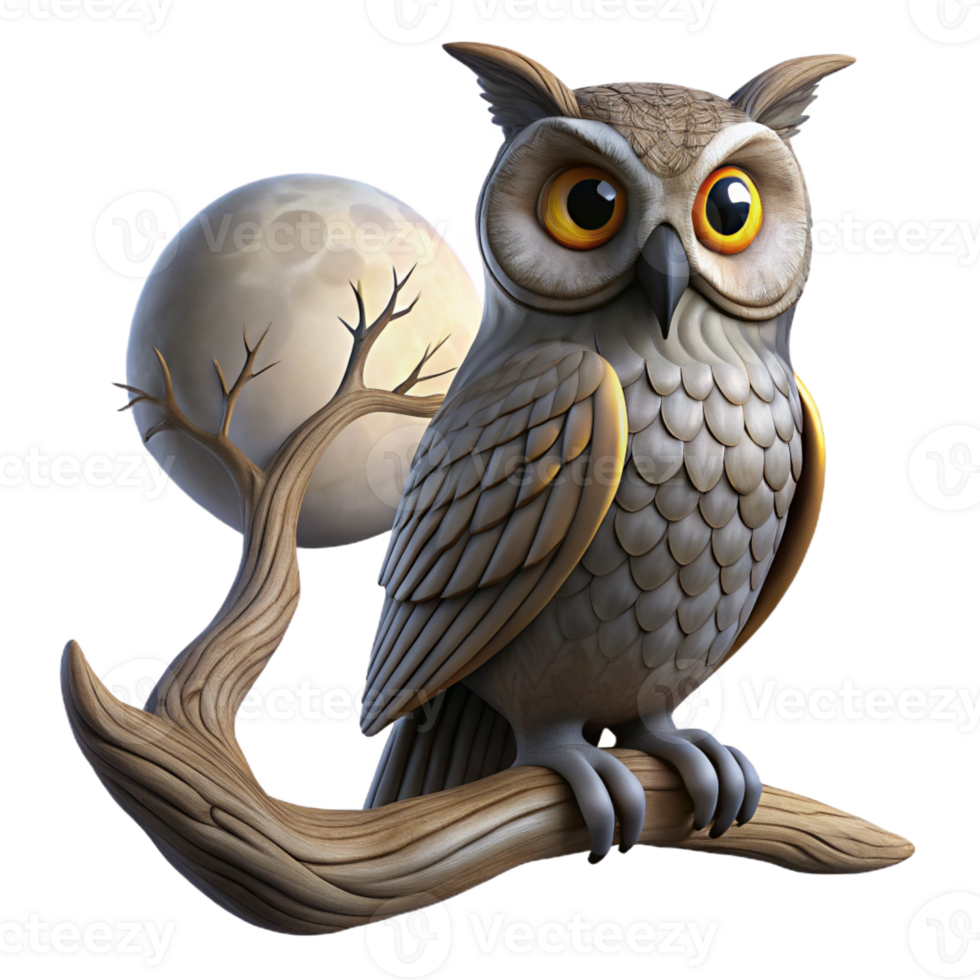 dramatic minimalist A Wise Old Owl Perched on a Gnarled genuine png