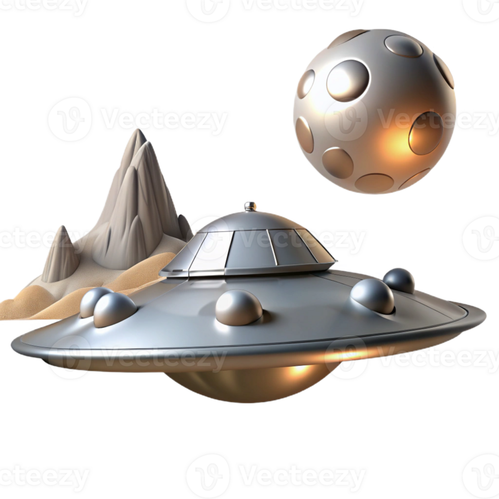 elegant classic A Sleek Silver Spaceship Hovering Above detailed png