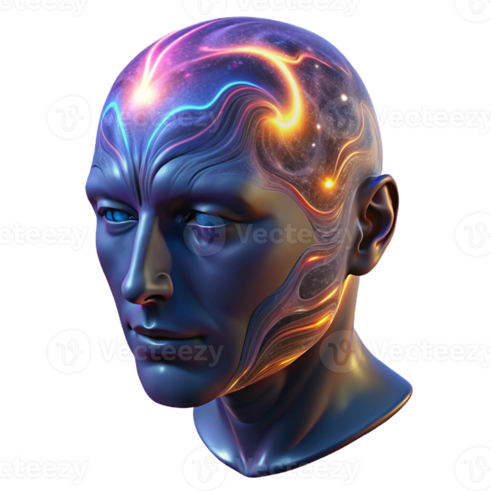 vibrant modern A Colossal Translucent Human Head Filled high resolution png