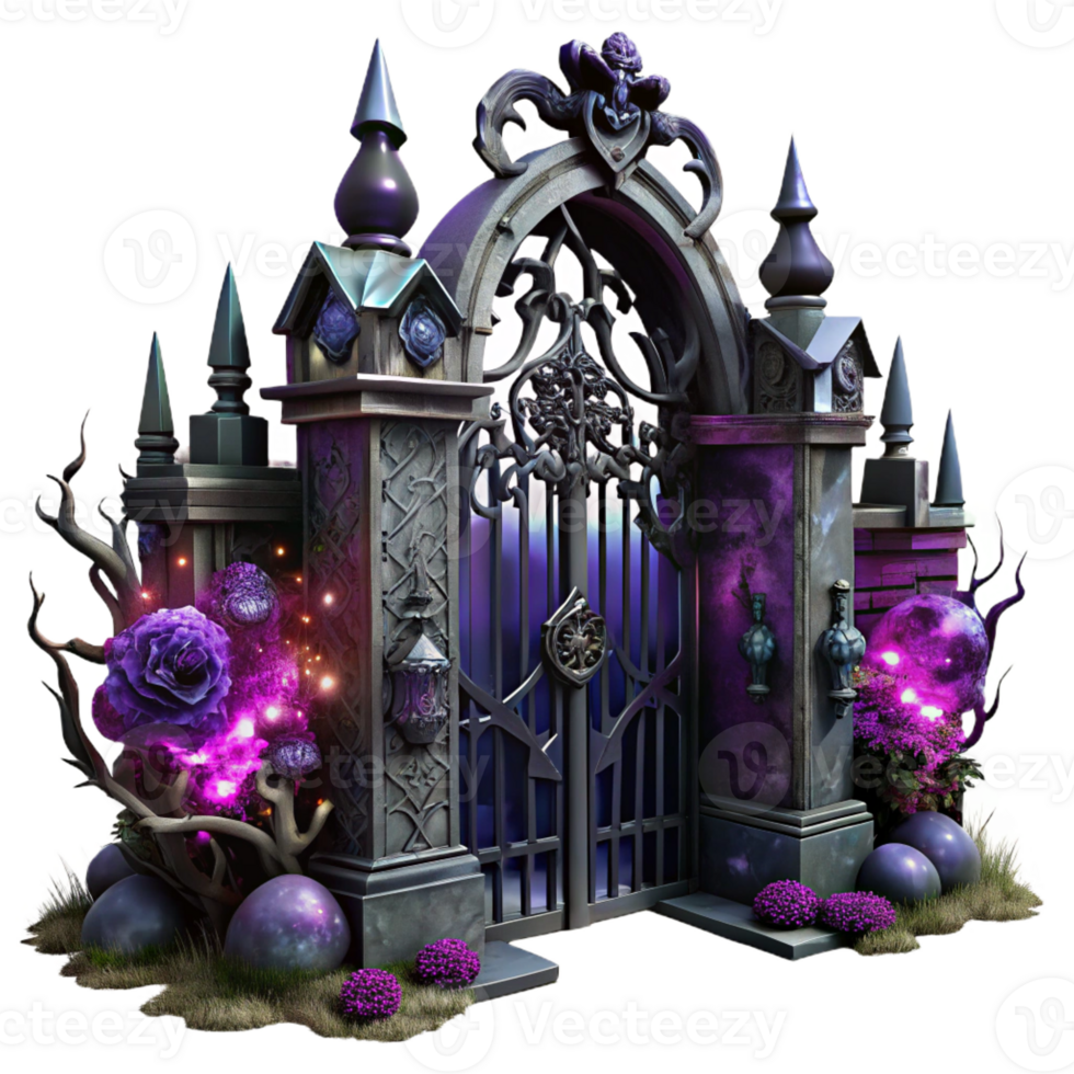 dramatic modern An Ornate Gothic Iron Gate Overgrown with premium png