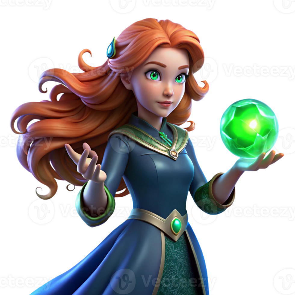 wonderful contemporary A Young Sorceress with Flowing Auburn Hair authentic png