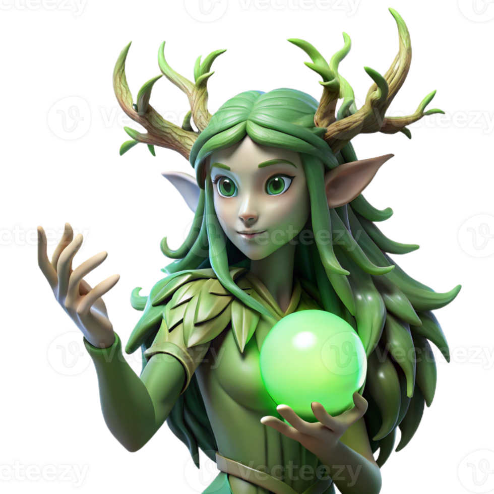 elegant abstract A Serene Forest Spirit with Skin of Green high quality png