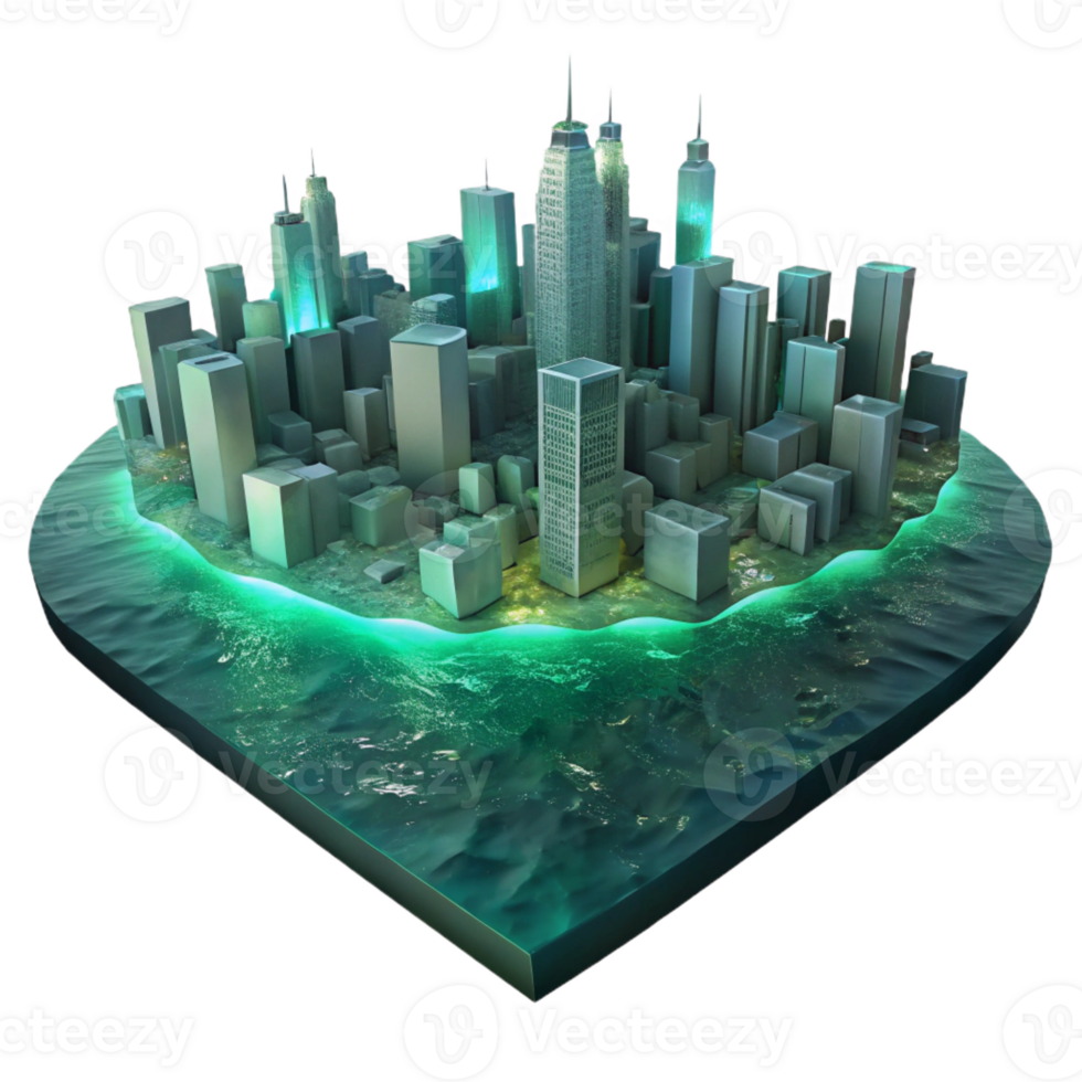 vibrant vintage A Desolate Flooded City with the Tops of high resolution png