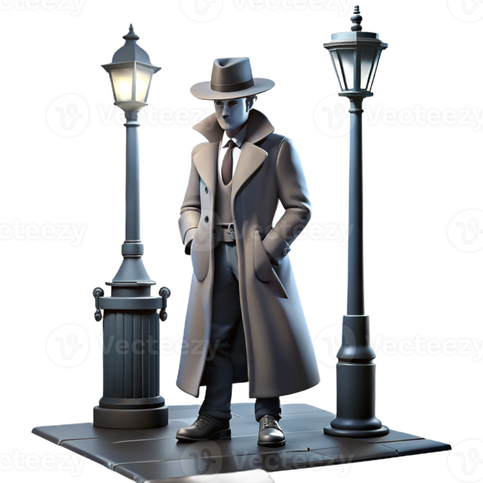 magnificent classic A Lone Detective in a Trench Coat and detailed png