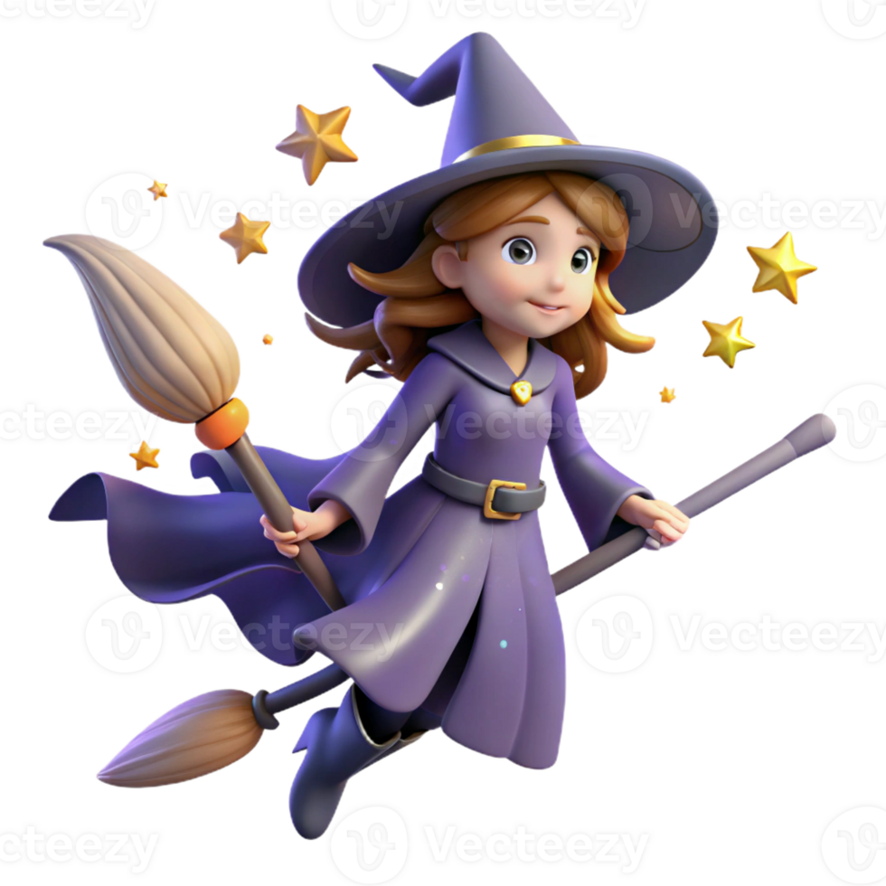 wonderful vintage A Young Witch with a Pointed Hat and Flowing premium png
