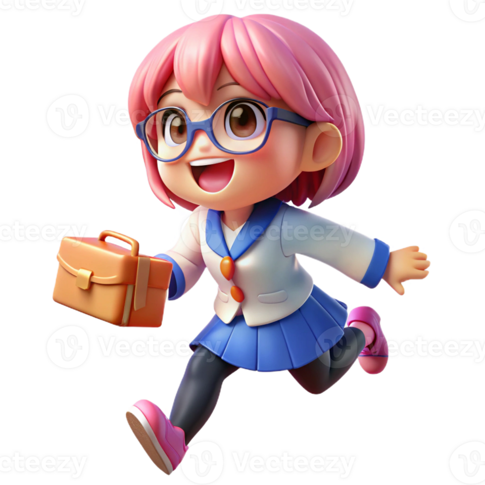 dramatic modern A Cheerful Schoolgirl with Short Pink premium png