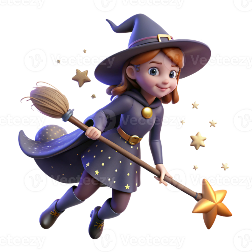 dramatic vintage A Young Witch with a Pointed Hat and Flowing professional png