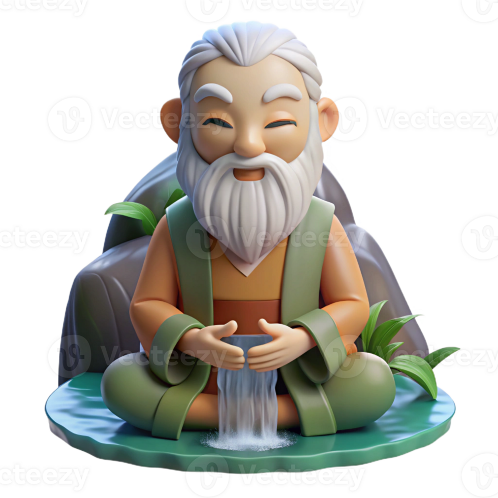serene abstract A Wise Old Sage with a Long White Beard detailed png